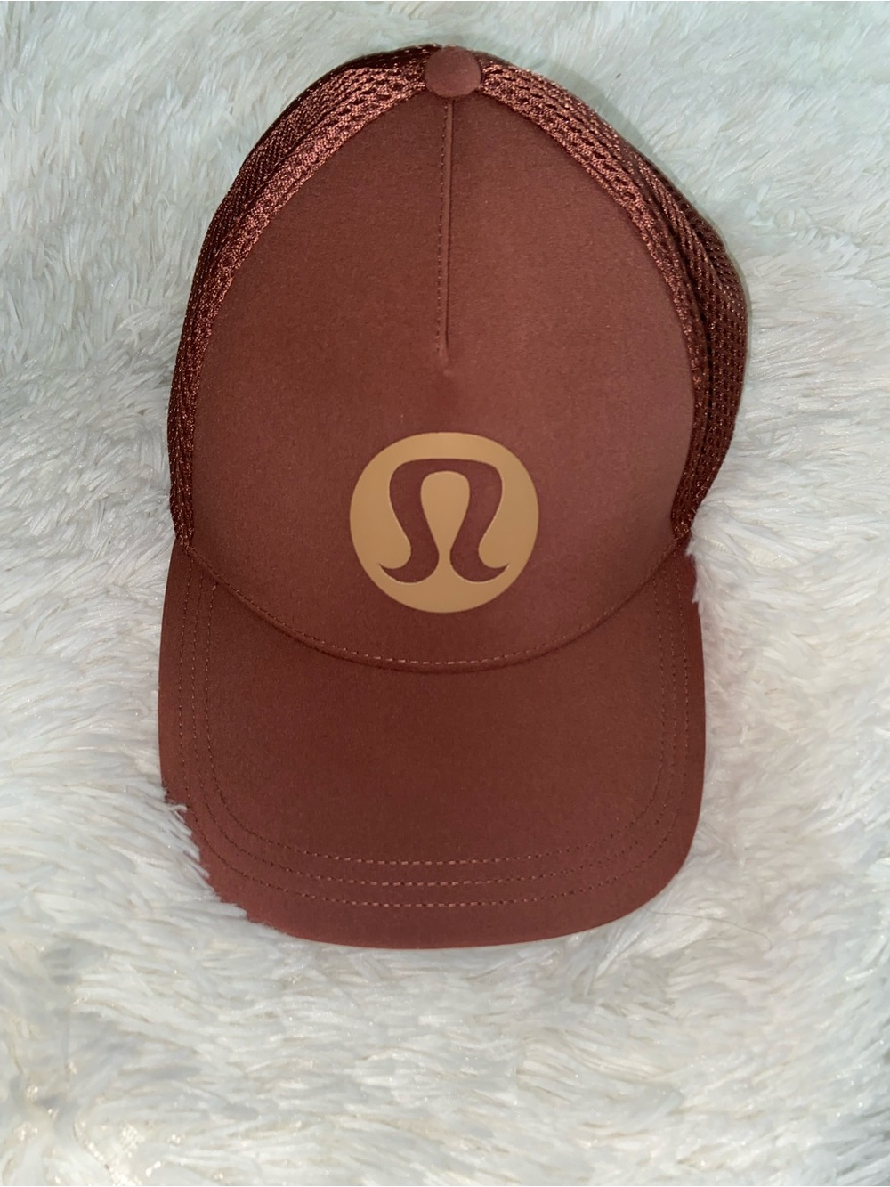 lululemon athletica Rust Brown Logo Trucker Cap with Tan Emblem